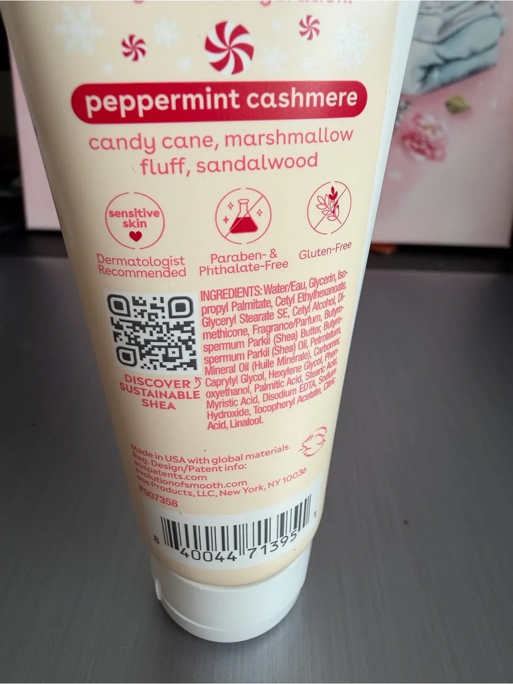 eos Peppermint Cashmere Body Lotion - Cream & Pink Accents